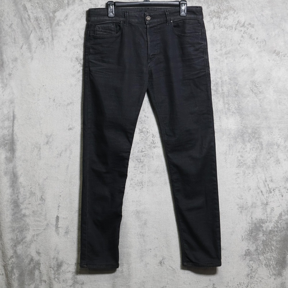 Diesel Black Gold Jeans Mens 34x31 Black Skinny Slim Stretch Denim Made Romania